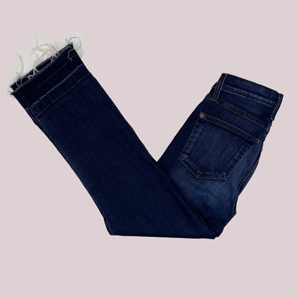 YOGA JEANS Chloe Classicβ Straight Jeans / Victoria Dark Wash Stretch Frayed 25 - Picture 4 of 12